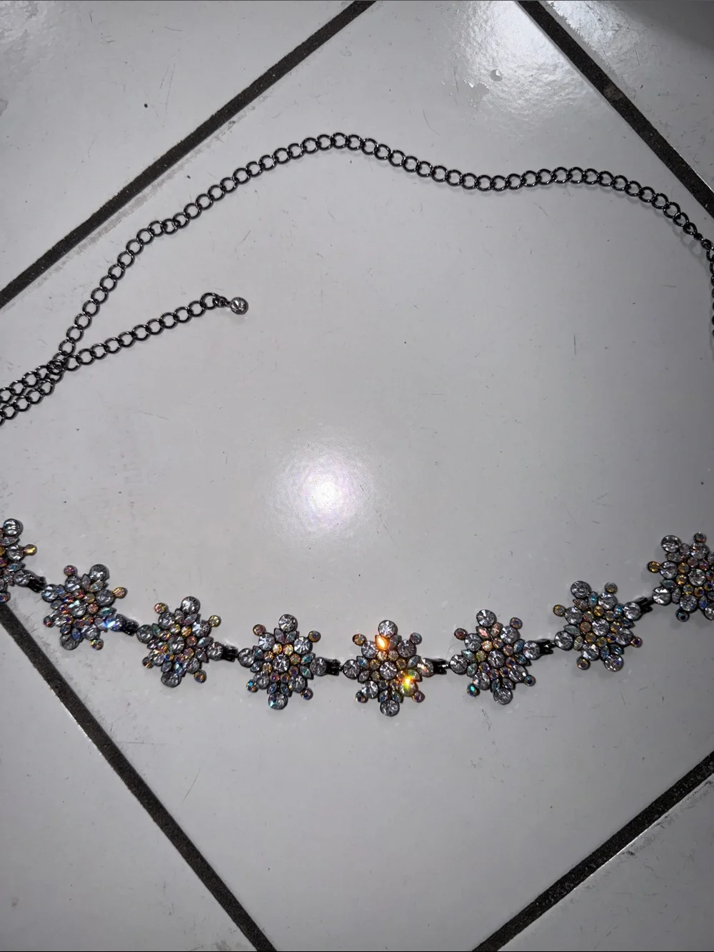 Iridescent Floral Cluster Choker chain belt Silver-Tone